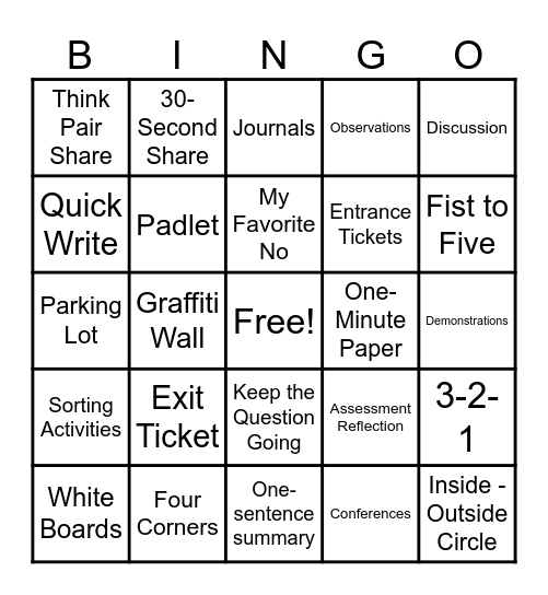 Assessment FOR Learning Bingo Card