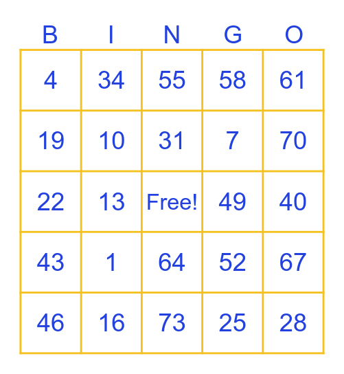 Bingo - ASL 101 - H Bingo Card