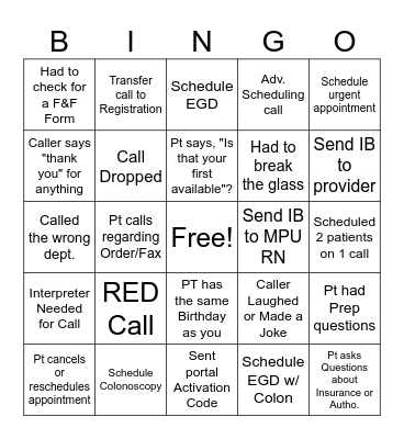 Call Center Bingo Card