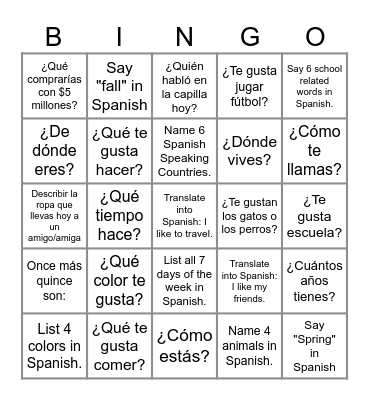 Lotería de Conversación Bingo Card