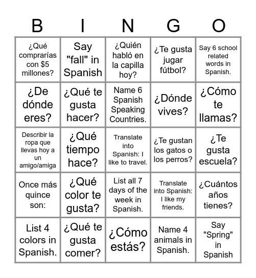 Lotería de Conversación Bingo Card