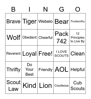 Scout Law Bingo Card