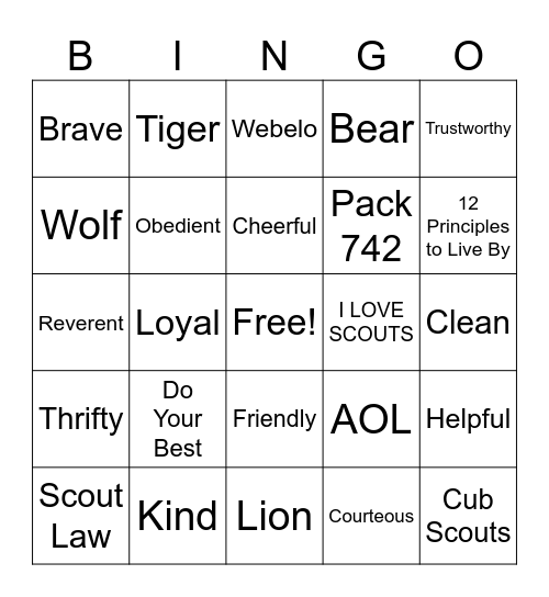 Scout Law Bingo Card