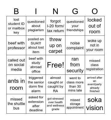 SUA fails Bingo Card