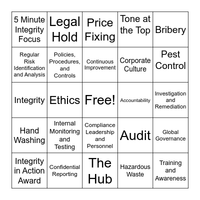 Compliance Bingo! Bingo Card