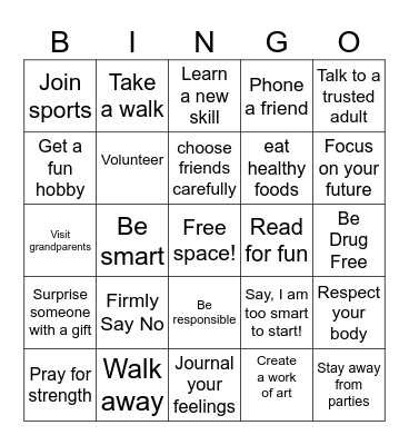 BE SMART!  NEVER START! Bingo Card