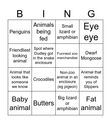Sophie's Zoo Day Bingo Card
