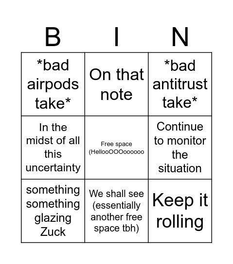 Andrew Sharp Bingo Card