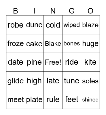 5th Grade Bingo Card