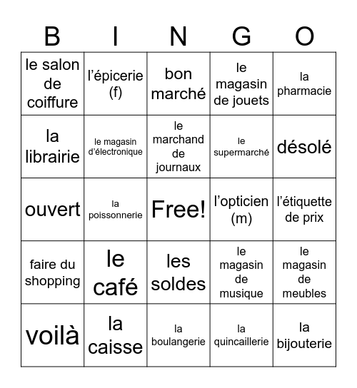 Shopping & Stores Bingo Card