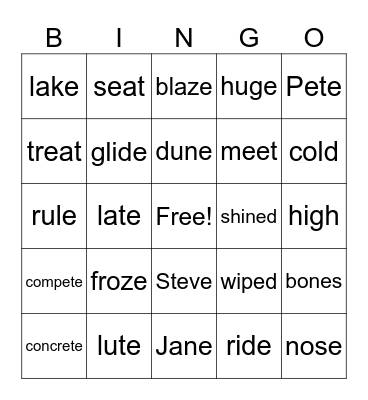 5th Grade Bingo Card