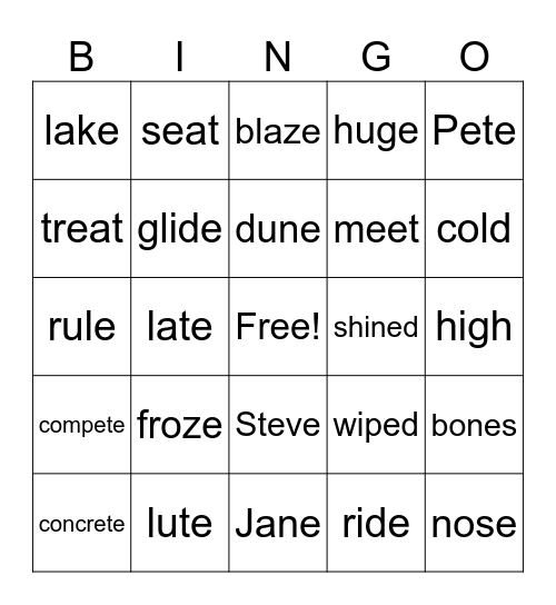 5th Grade Bingo Card
