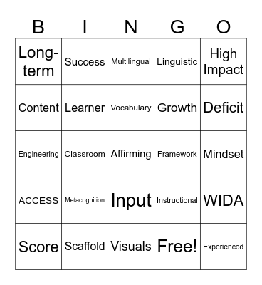 Assistant Principal Bingo Card