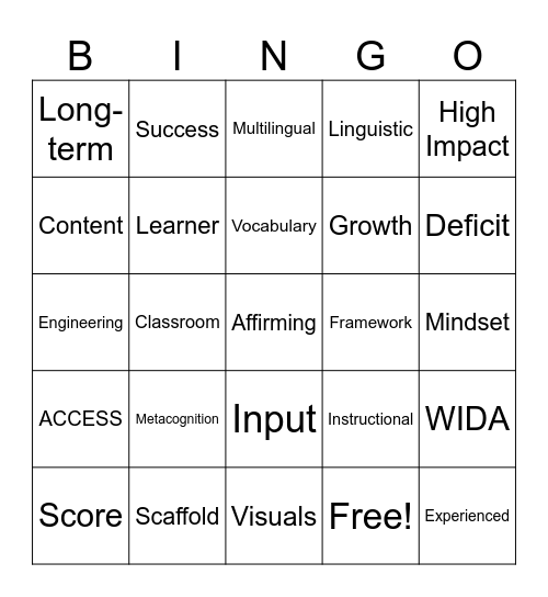 Assistant Principal Bingo Card