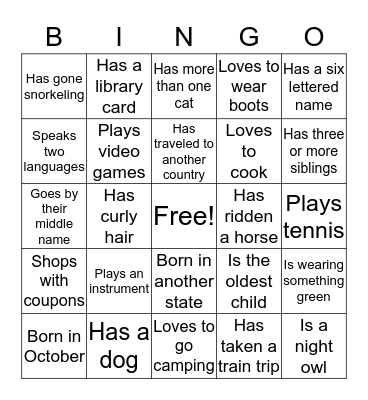 Let get aquainted Bingo Card