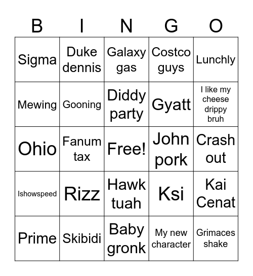 Brain rot bingo Card