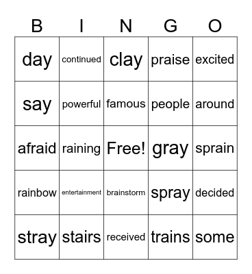 4th Grade Bingo Card