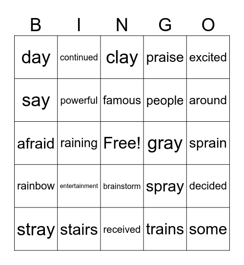 4th Grade Bingo Card