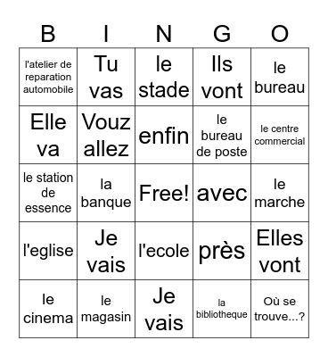 Places in Town Bingo Card