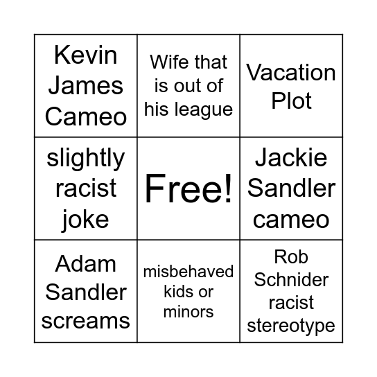 Adam Sandler Movies Bingo Card Bingo Card