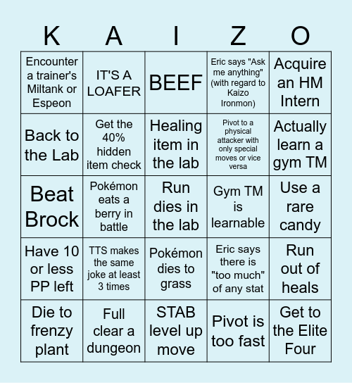 PointCrow Ironmon Kaizo Bingo Card