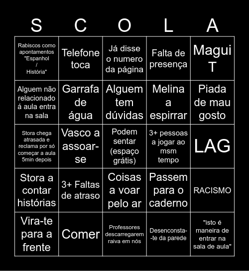 BINGO ESCOLA Bingo Card