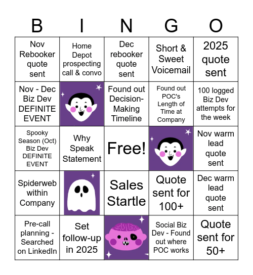 Spooky Power Hour Bingo Card