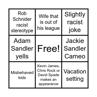 Adam Sandler Movie Bingo Card