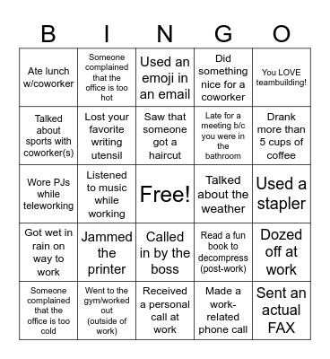 Workplace Bingo Card