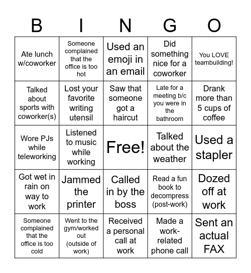 Workplace Bingo Card