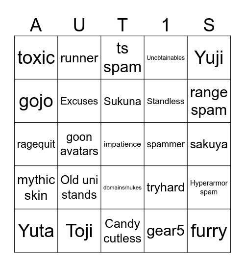 aut 1v1s biingo Bingo Card