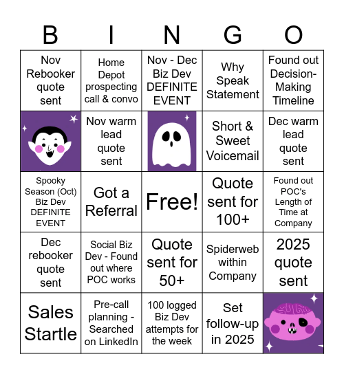 Spooky Season Power Hour Bingo Card