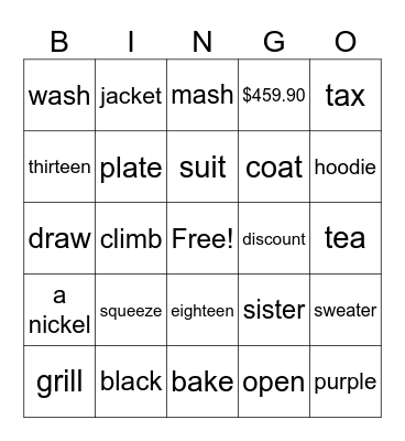 VOCABULARY #1 Bingo Card