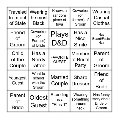 Find a Guest Bingo Card