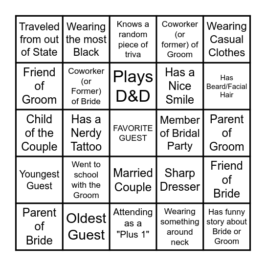 Find a Guest Bingo Card