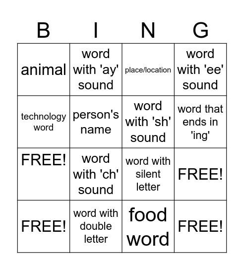 Vocabulary Bingo Card