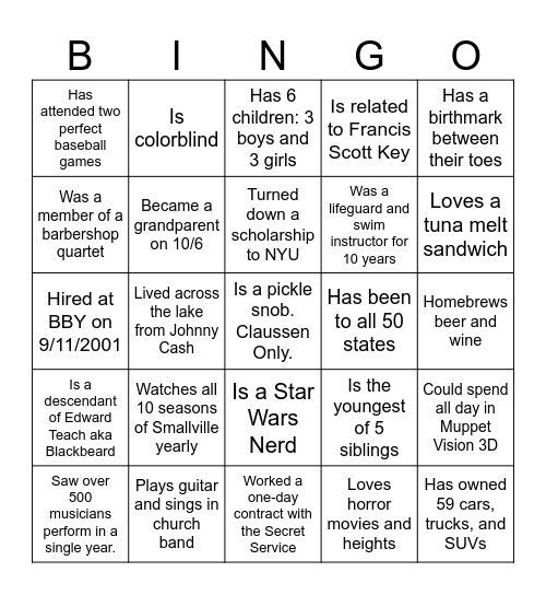 Untitled Bingo Card