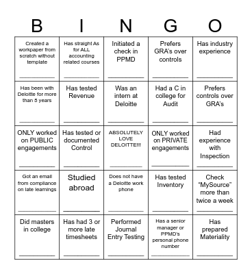 Deloitte Audit & Assurance Bingo Card