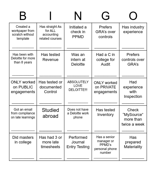 Deloitte Audit & Assurance Bingo Card