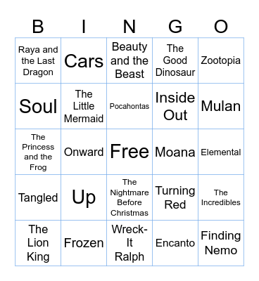Disney Music Bingo Card