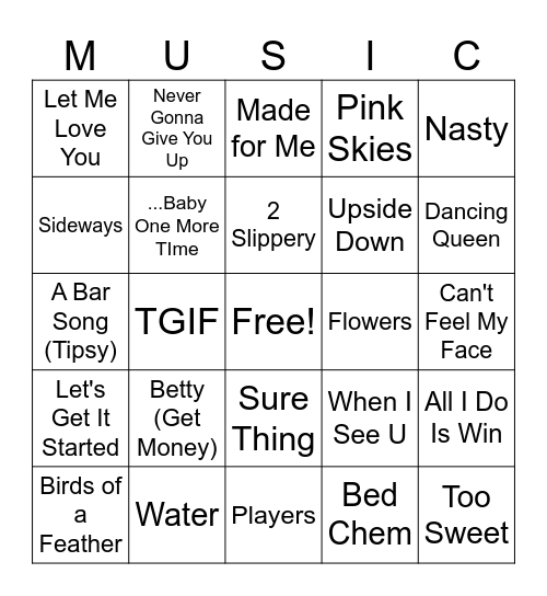 MUSIC BINGO! Bingo Card