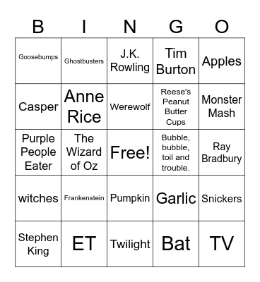 October Bingo Card