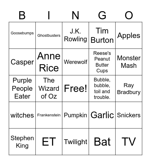 October Bingo Card