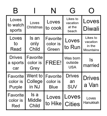 LMLA Holiday Party Bingo Card