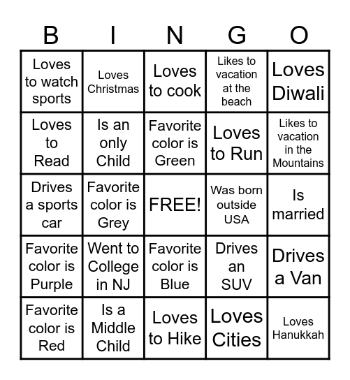 LMLA Holiday Party Bingo Card