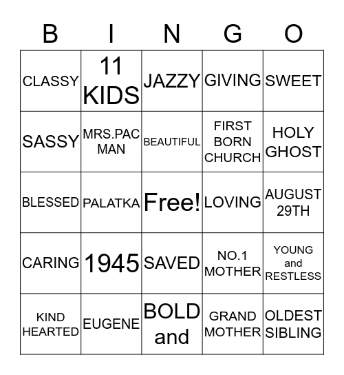 CLAUDIA MAE JOHNSON Bingo Card