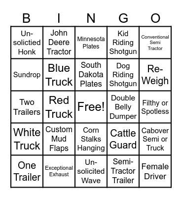 Grain Truck Bingo Card