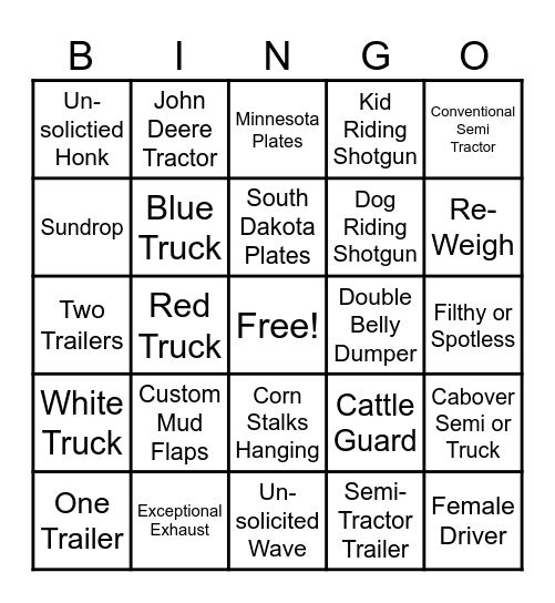 Grain Truck Bingo Card