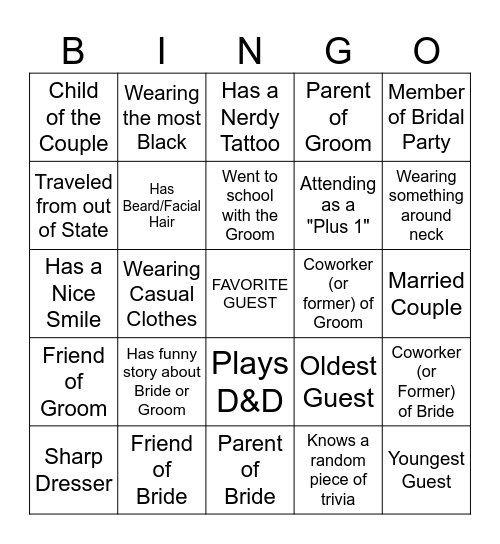 Find a Guest Bingo Card