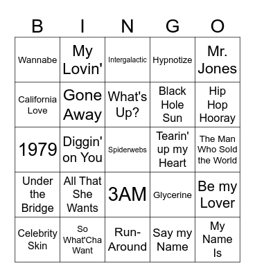 90's Throwbacks Bingo Card
